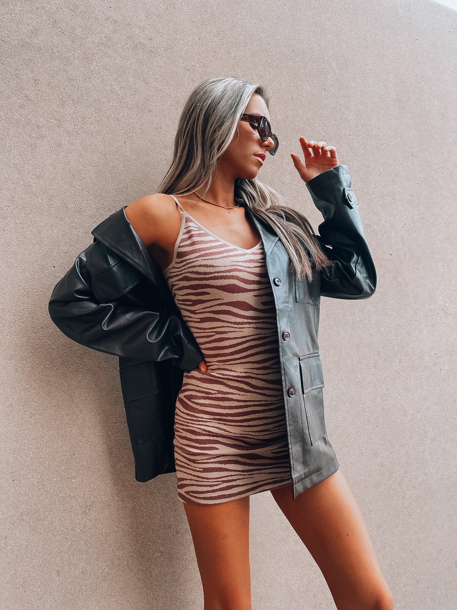 SALE :Beige Zebra Print Knit Dress