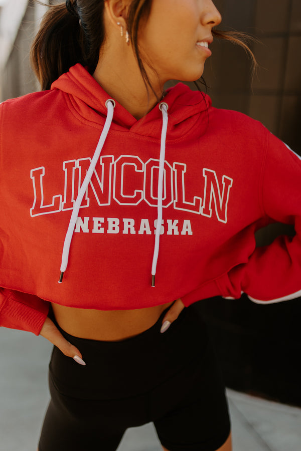 Lincoln Nebraska Crop Hoodie In Red