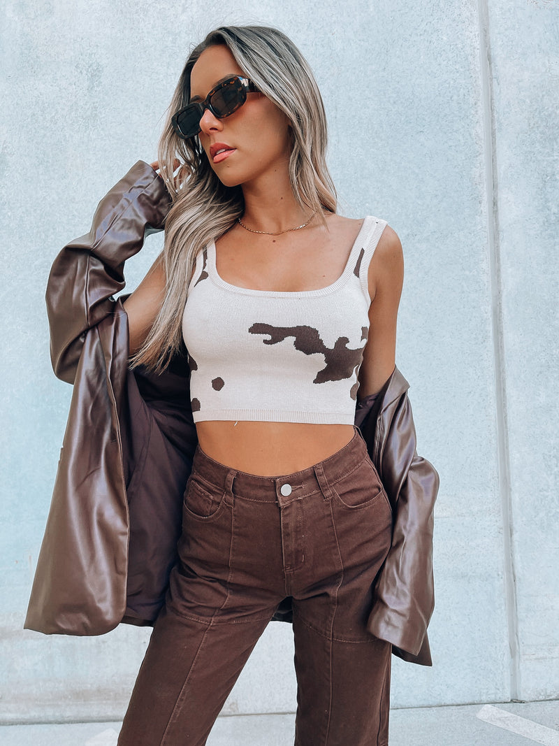 Chocolate Cow Print Knit Top