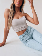 Taupe Ruched Fitted Crop