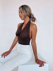 Fayley Cowl Neck Halter Top In Brown