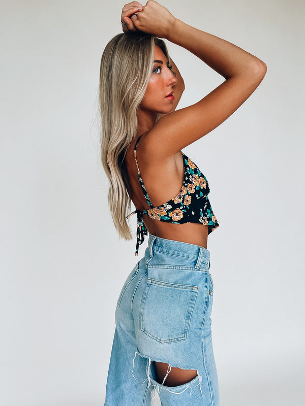 SALE :Celly Floral Bandana Top In Black