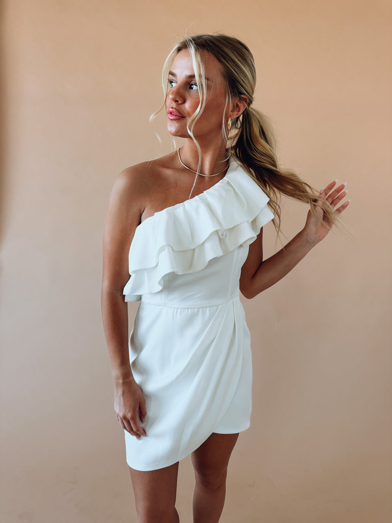 – One RESTOCKED Clothing Mini Shoulder Ruffle :Hannah Madida Dress