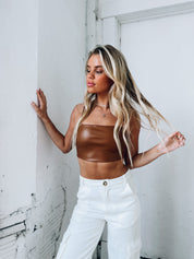 SALE :Dylan Cropped Pleather Top