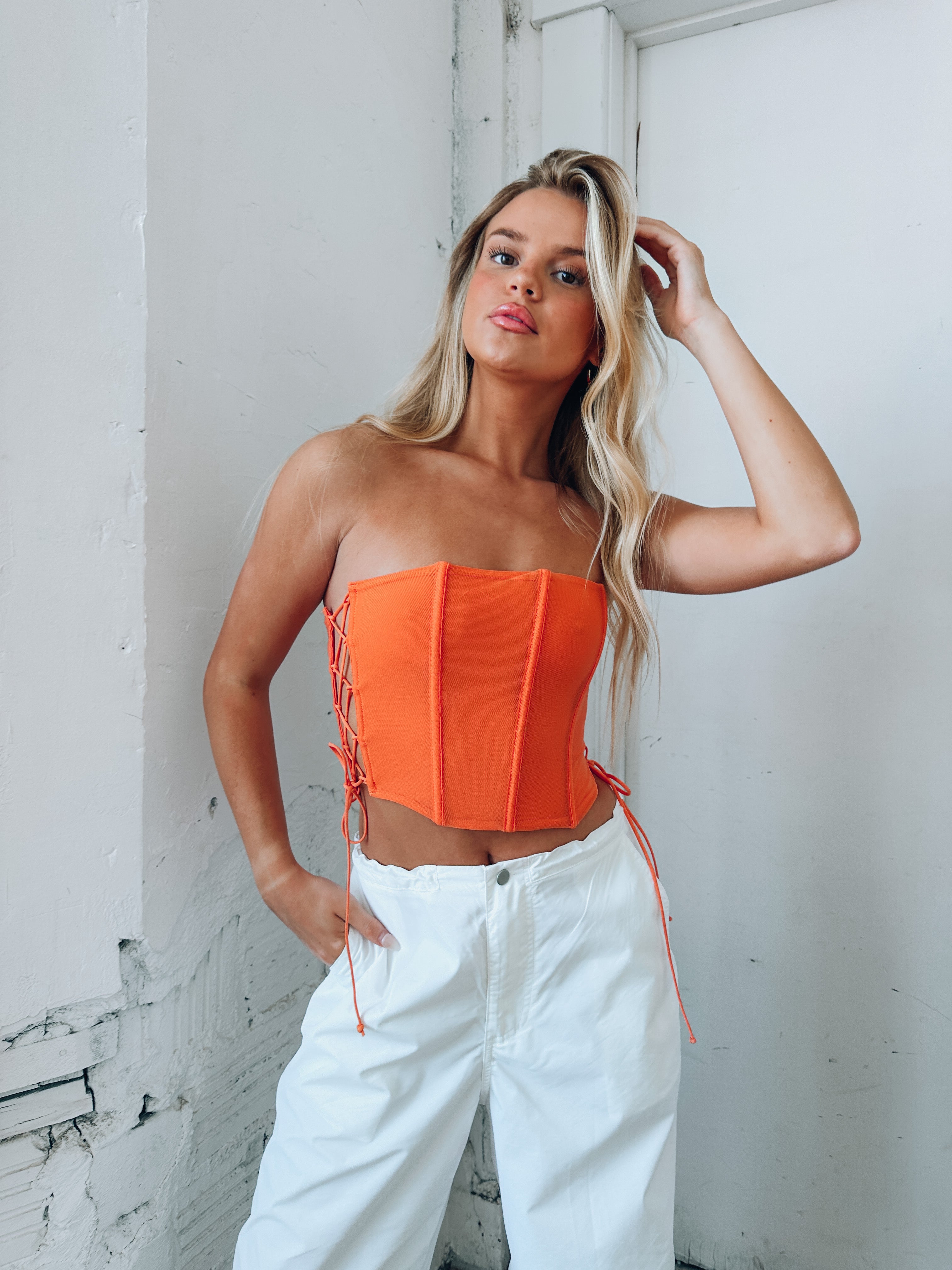 Stassi Strapless Orange Corset Top