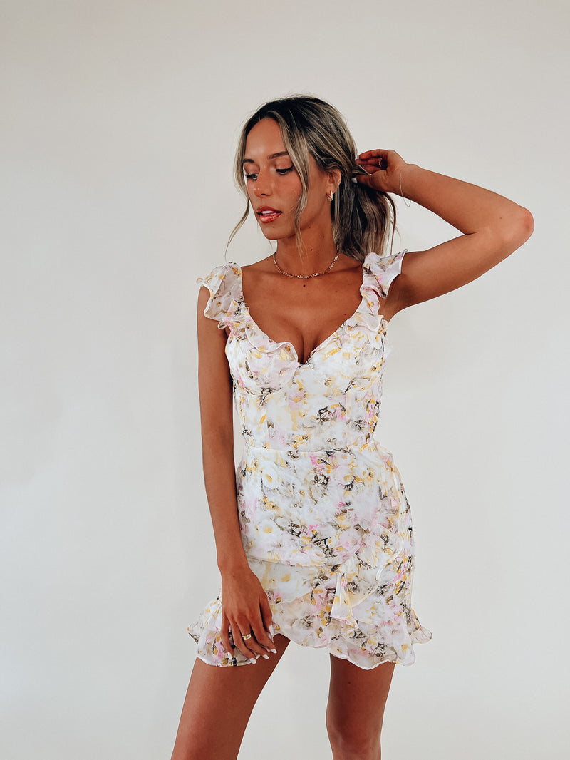 SALE :Korinne Floral Ruffle Mini Dress