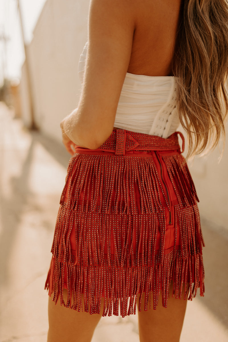 RESTOCKED: Everly Sparkle Skirt In Red