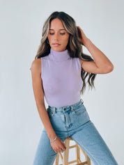 Lavender Sleeveless Turtleneck Bodysuit