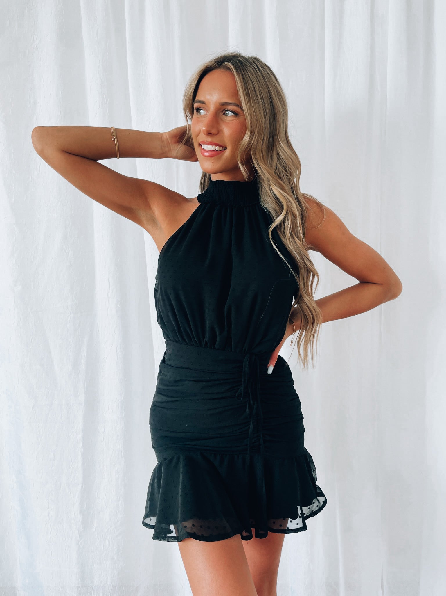 black halter top cocktail dress Renae Black Halter Mini Dress – Madida Clothing
