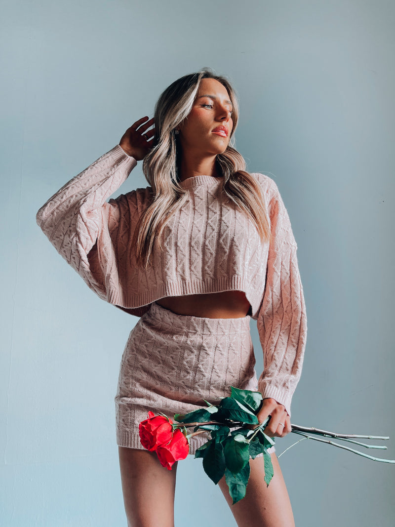 Carrie Cable Knit Set In Pink