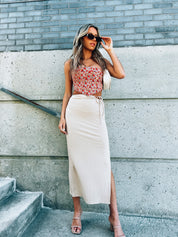 Liana Ribbed Taupe Midi Skirt