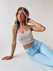 Taupe Ruched Fitted Crop