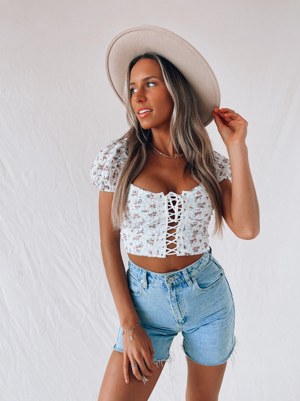 Joey Floral Lace Up Top