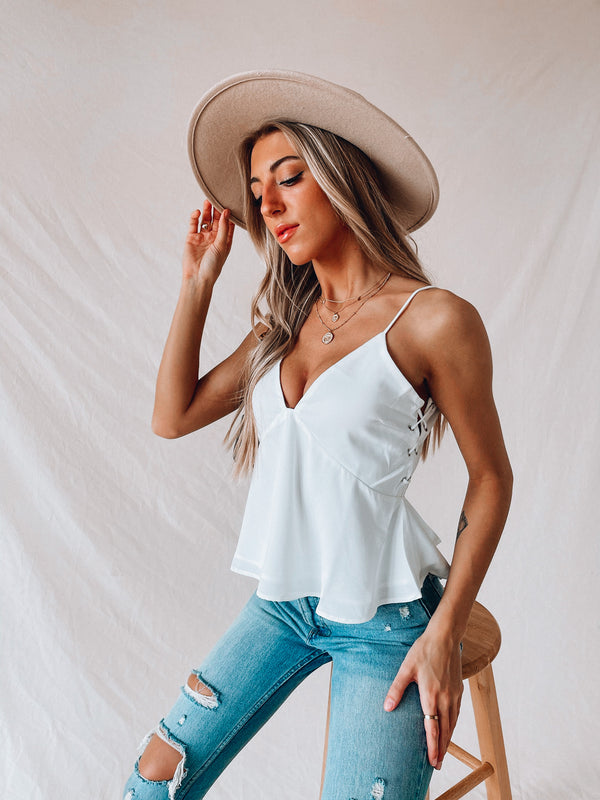 SALE :White Charlee Lace Up Tank