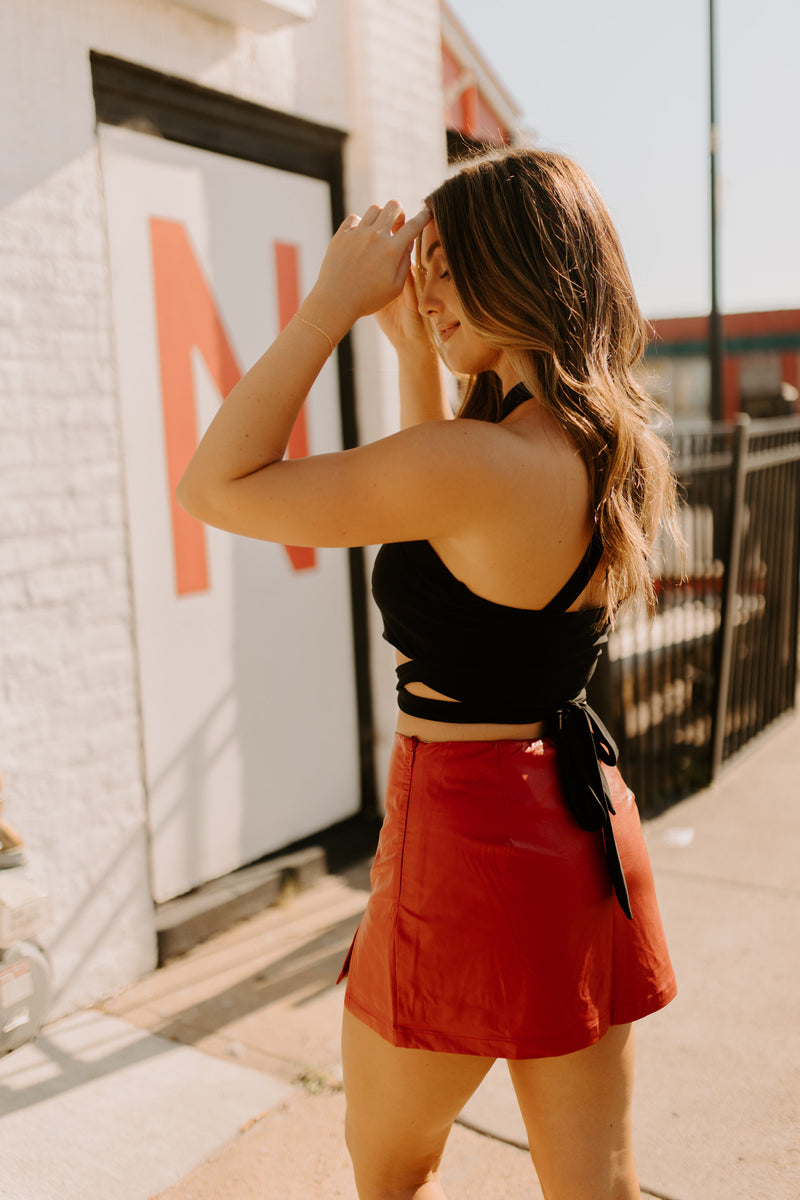 Go Big Red Wrap Top In Black