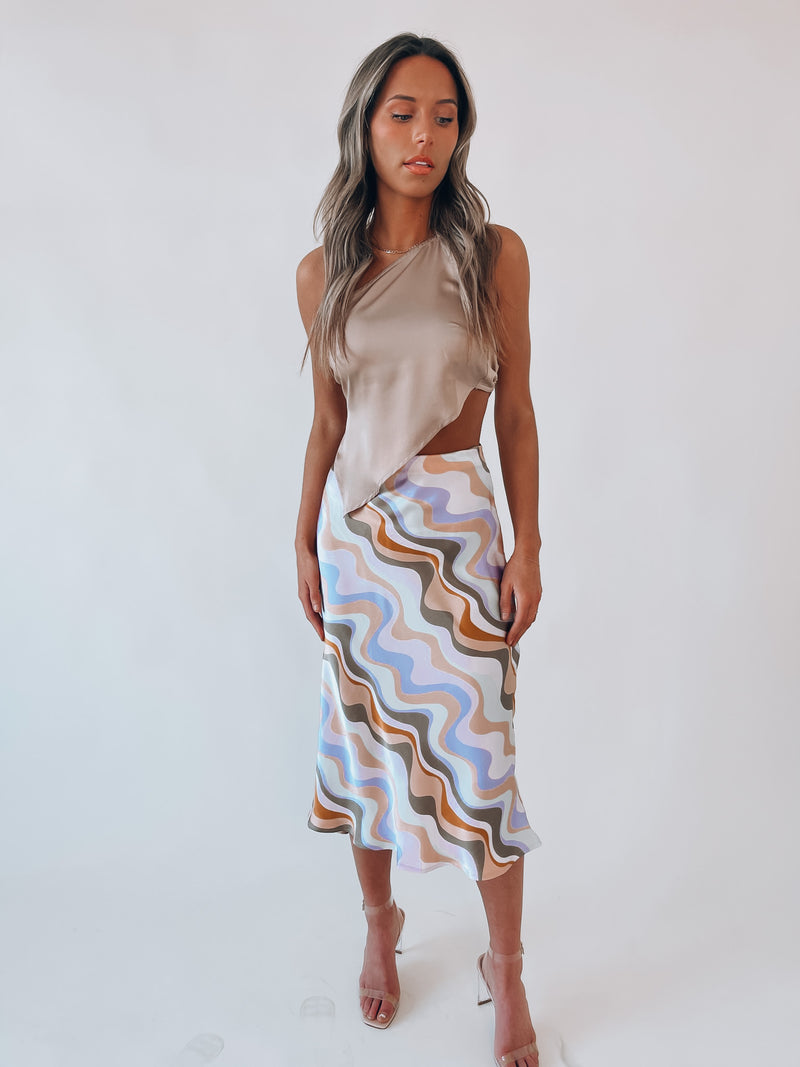 SALE :Gionna Silk Multi-Color Midi Skirt