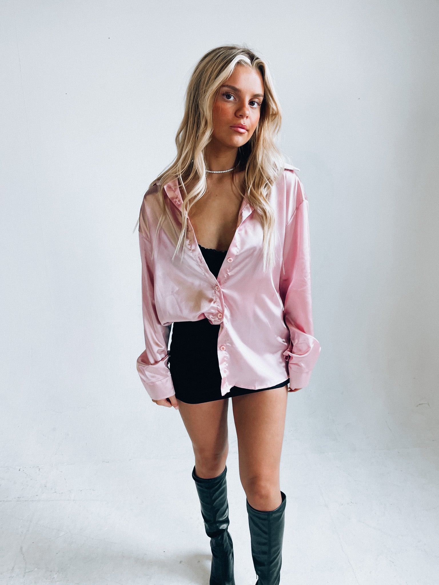 SALE :Dusty Pink Silk Button Up