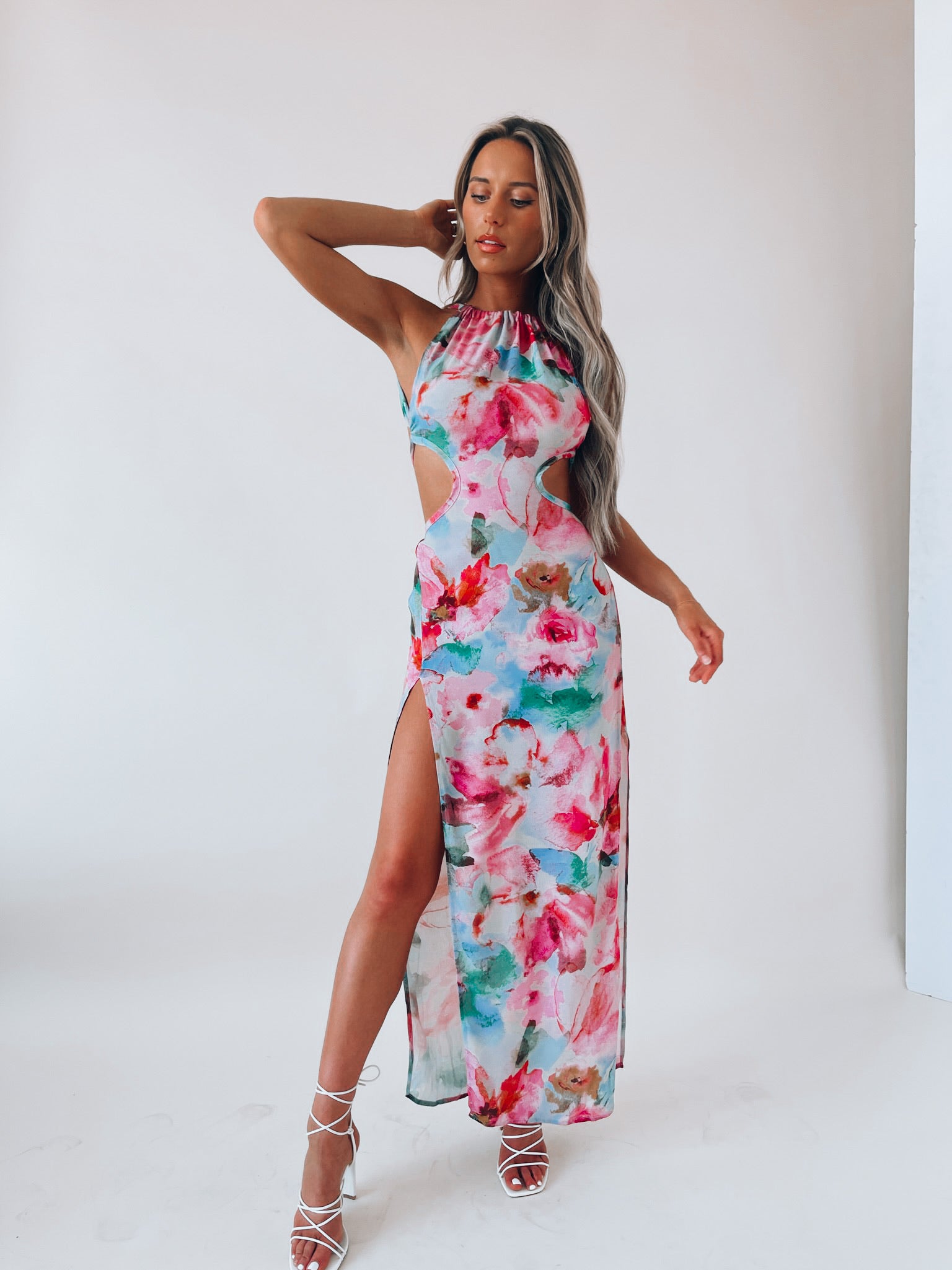v-waist open back midi dress NIA Destene Open Back Midi Dress