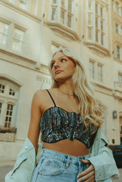 Sequin Butterfly Crop Top