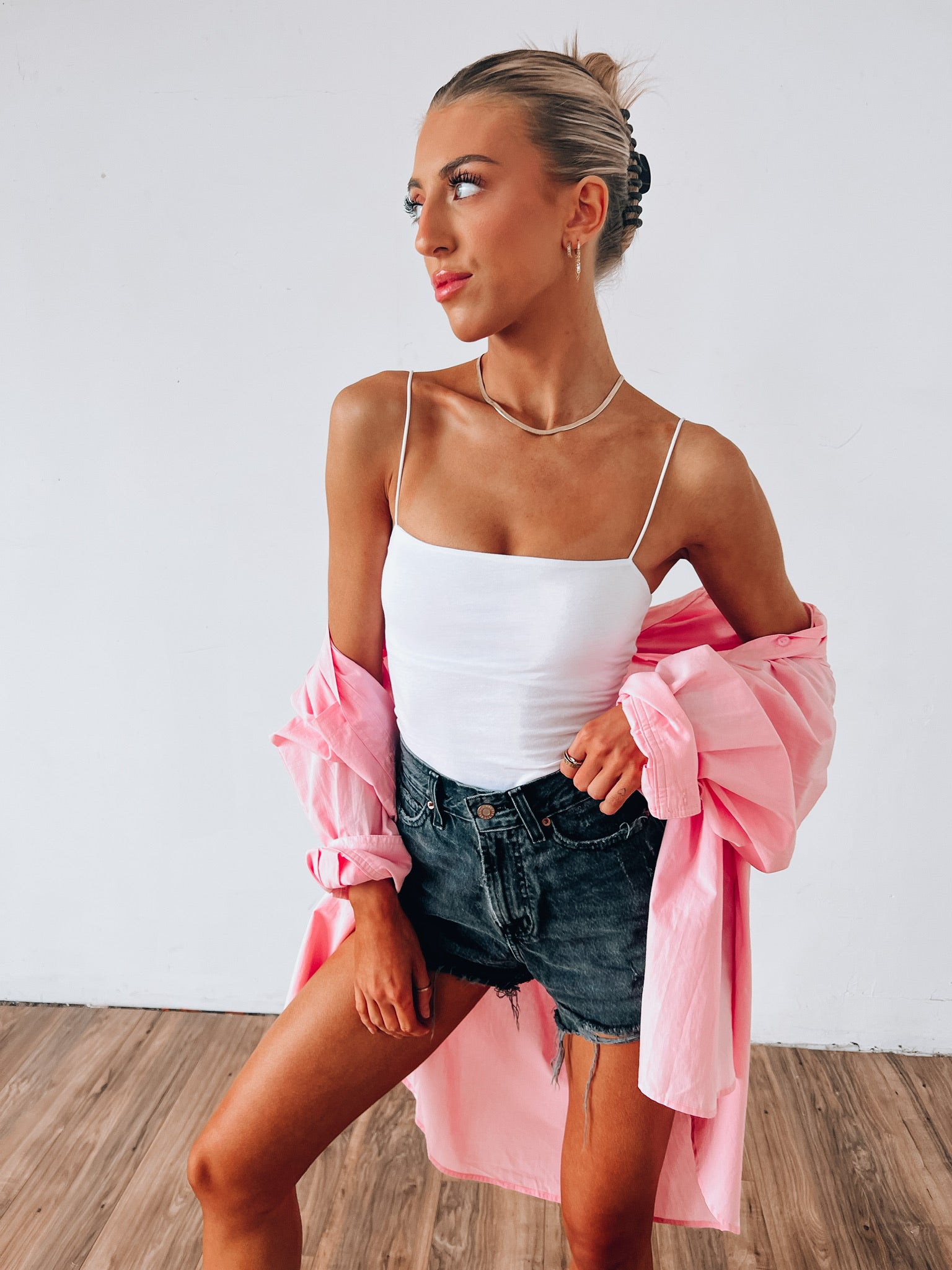 White Basic Square Neck Tank
