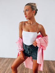 White Basic Square Neck Tank