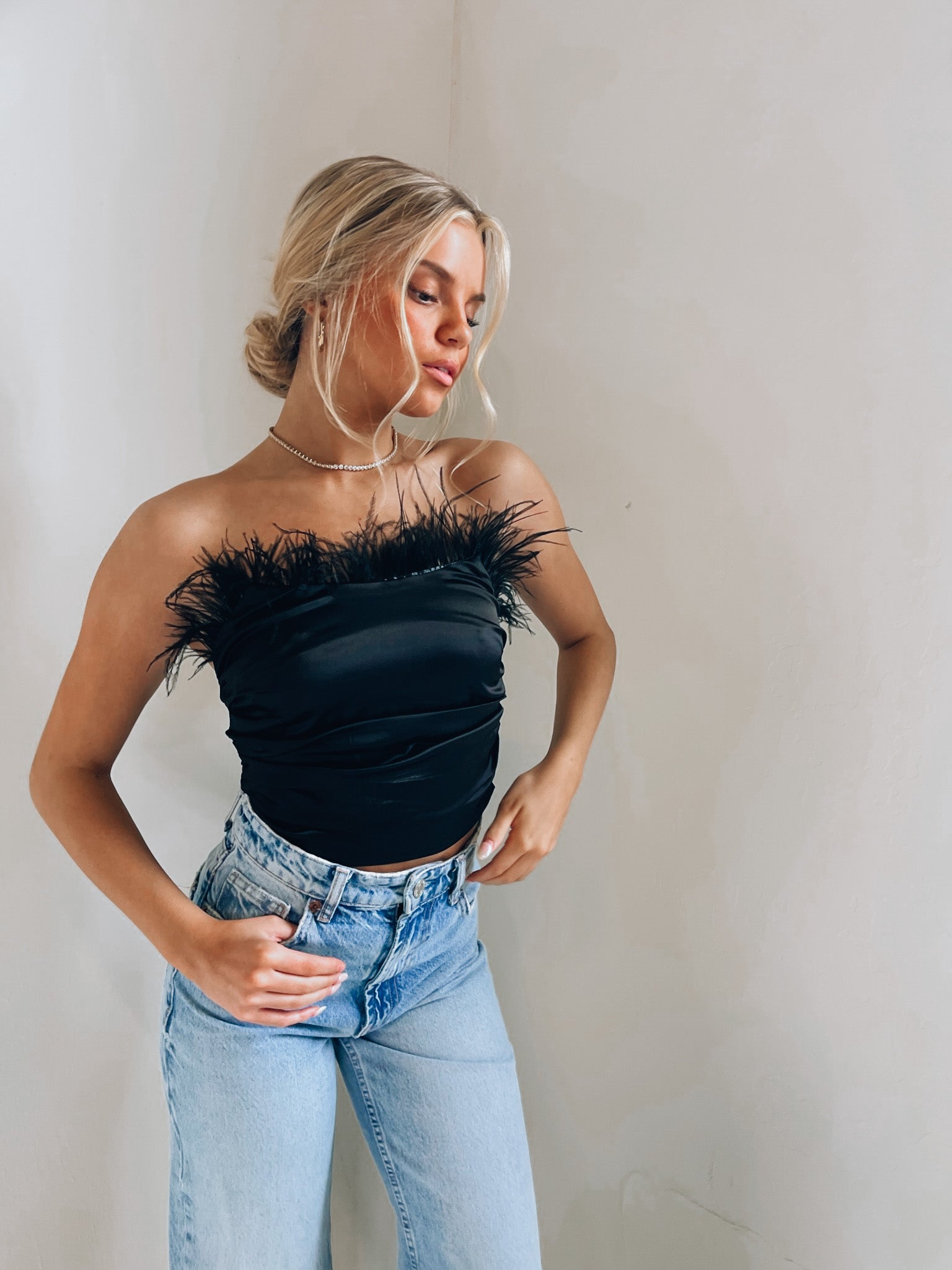 Vivian Feather Strapless Top
