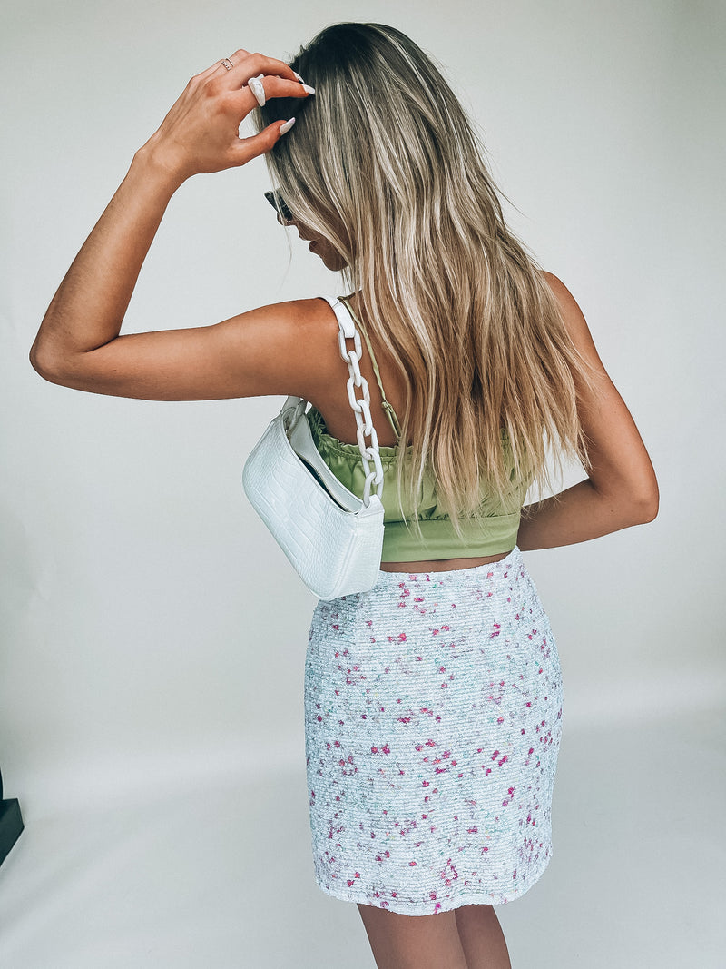 SALE: Marissa Sequin Floral Mini Skirt