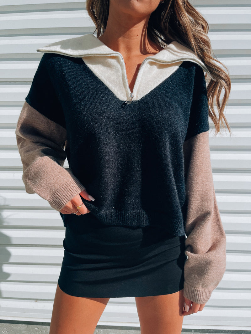 RESTOCKED: Kamden Colorblock Half-Zip Sweater