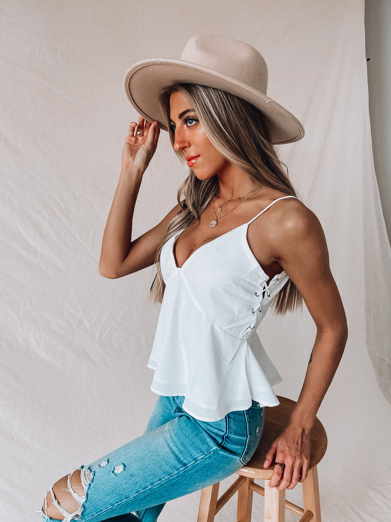 SALE :White Charlee Lace Up Tank