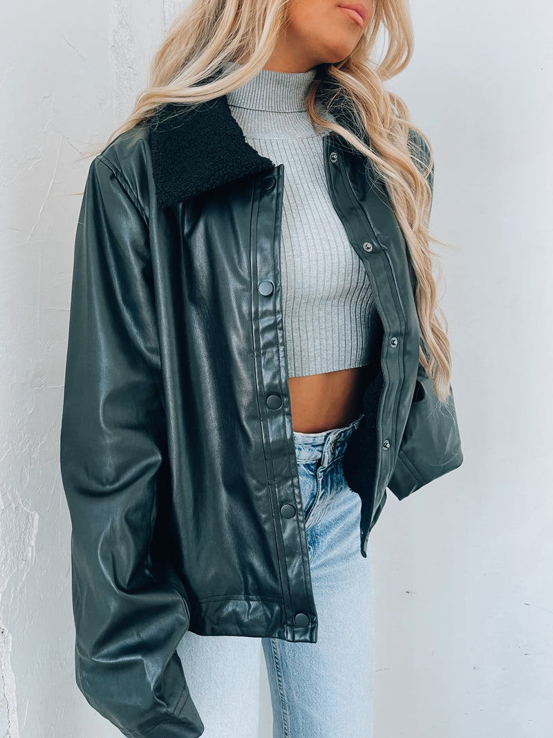 Fleece Lined Faux Leather Jacket – Madida Clothing