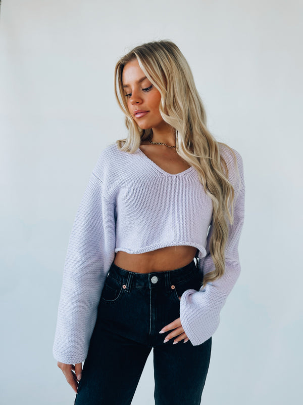 Cropped Lavender Knitted Sweater