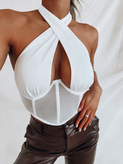 SALE :Viana Crossed Halter Bustier Crop