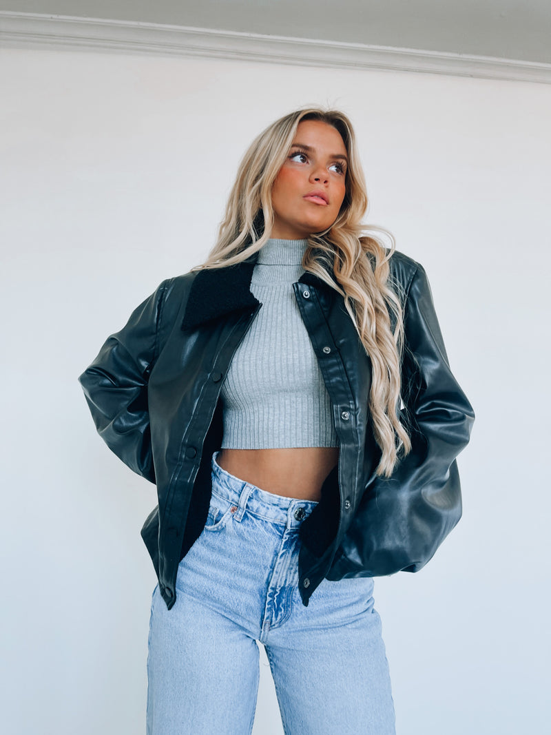 Fleece Lined Faux Leather Jacket – Madida Clothing