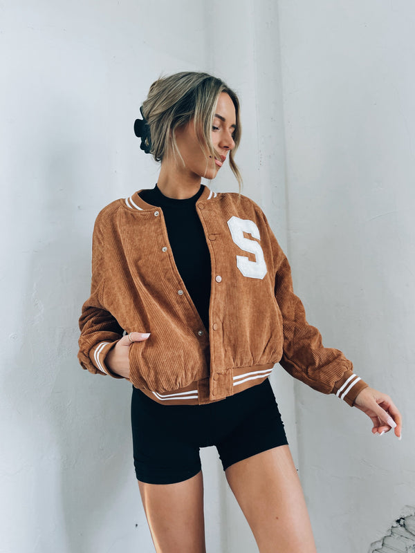 SALE :Camel Corduroy Varsity Jacket