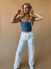 RESTOCKED :Adele Strapless Corset Top in Blue