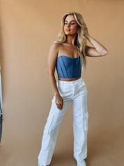 RESTOCKED :Adele Strapless Corset Top in Blue