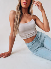 Taupe Ruched Fitted Crop