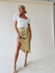 SALE :Ophelia Silk Sage Midi Skirt