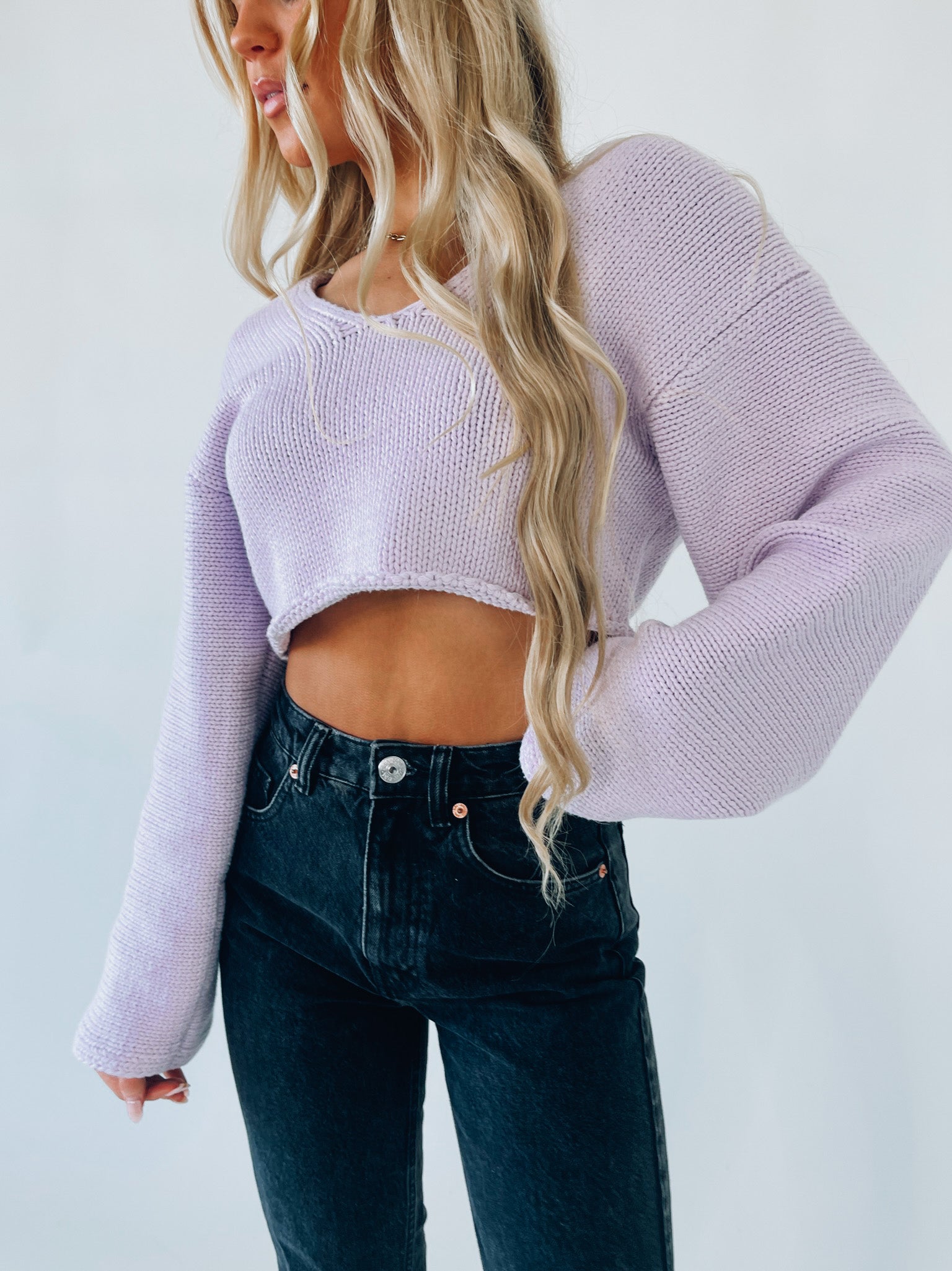 Cropped Lavender Knitted Sweater