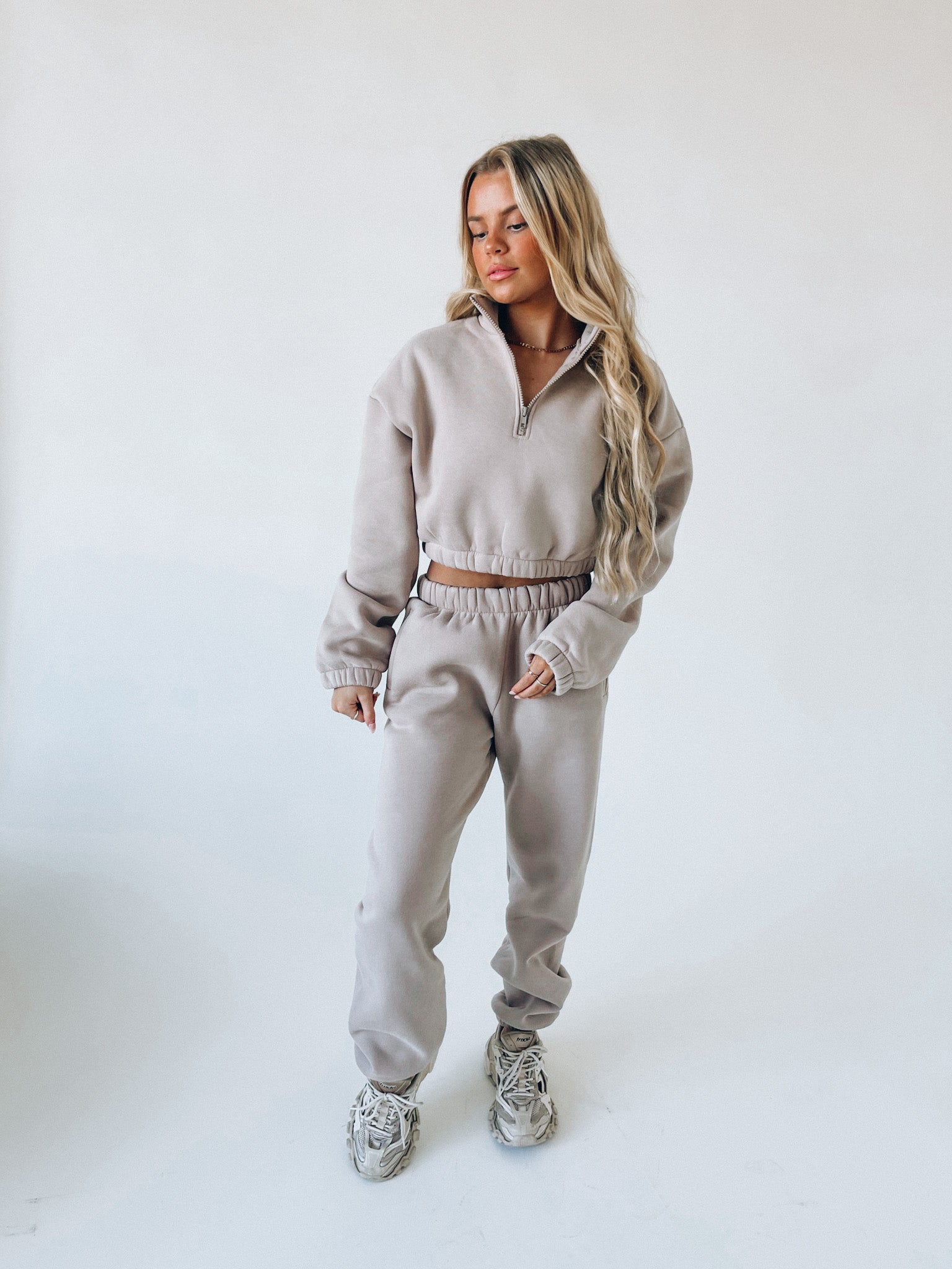 Taupe Cropped Quarter-Zip