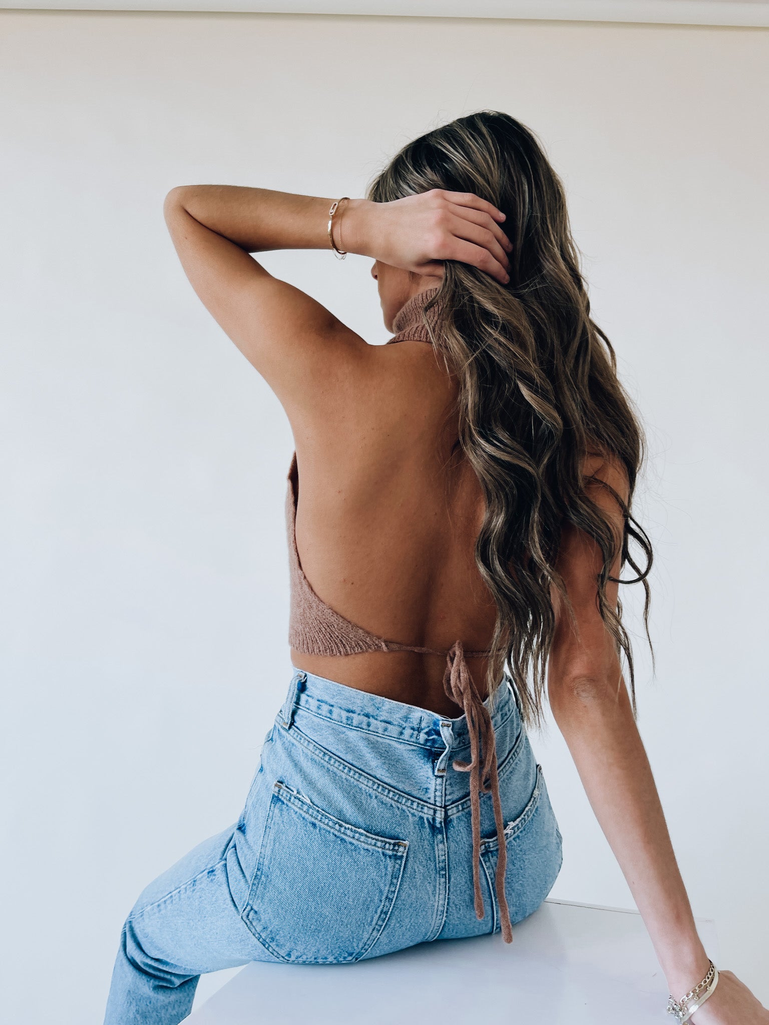 Tie Back Turtleneck Crop Sweater