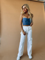 RESTOCKED :Adele Strapless Corset Top in Blue