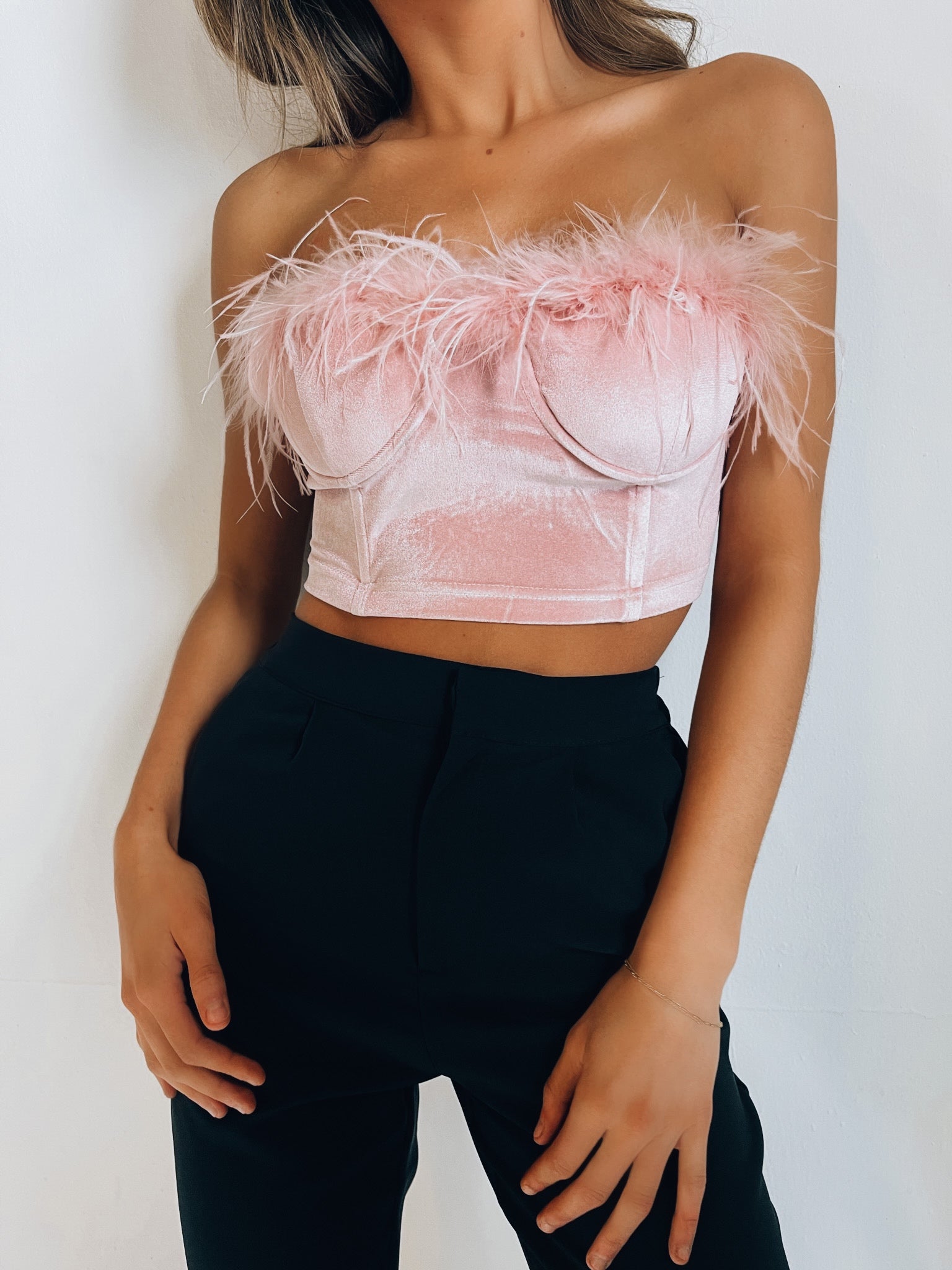 Dusty Rose Velvet Bustier Top