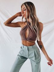 SALE : Cocoa Criss Cross Halter Top