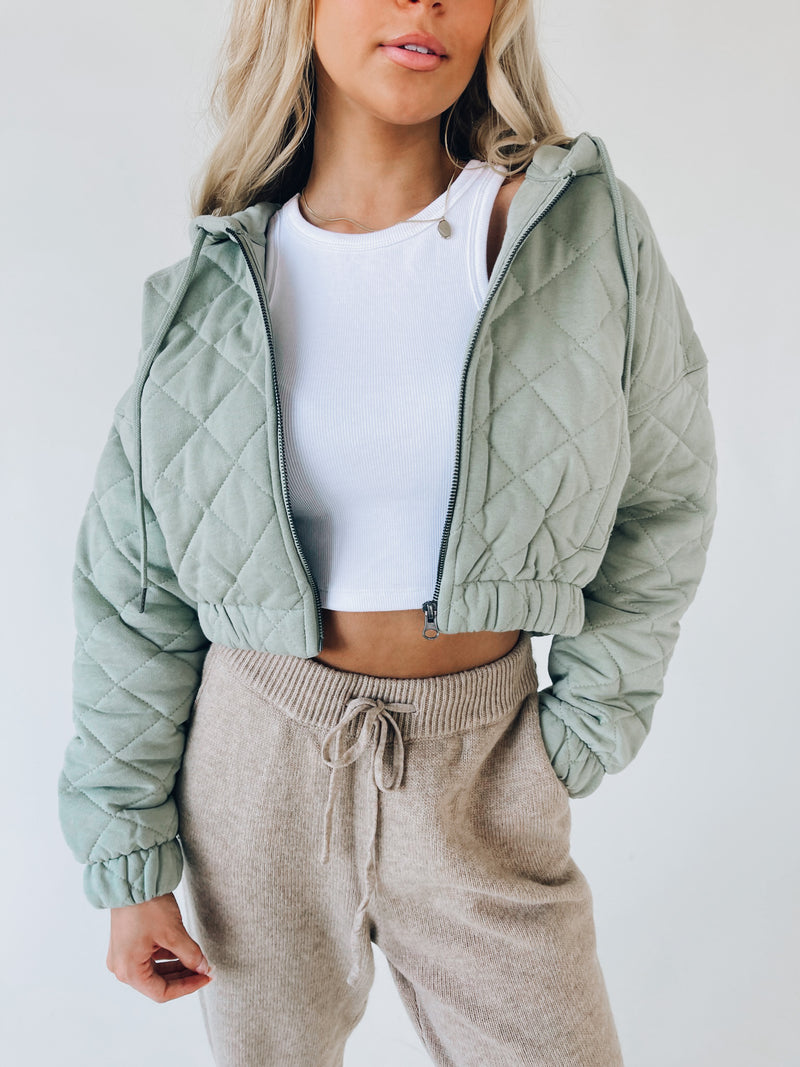 Quilted Sage Cropped Jacket