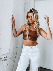 SALE :Dylan Cropped Pleather Top