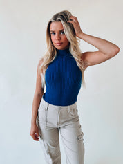 Ribbed Sleeveless Bodysuit In Navy