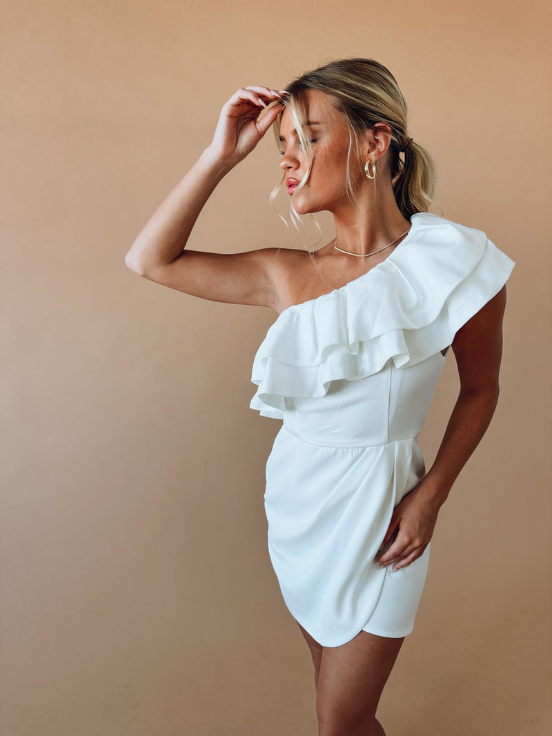 RESTOCKED :Hannah Ruffle Shoulder Clothing One Mini Dress Madida –
