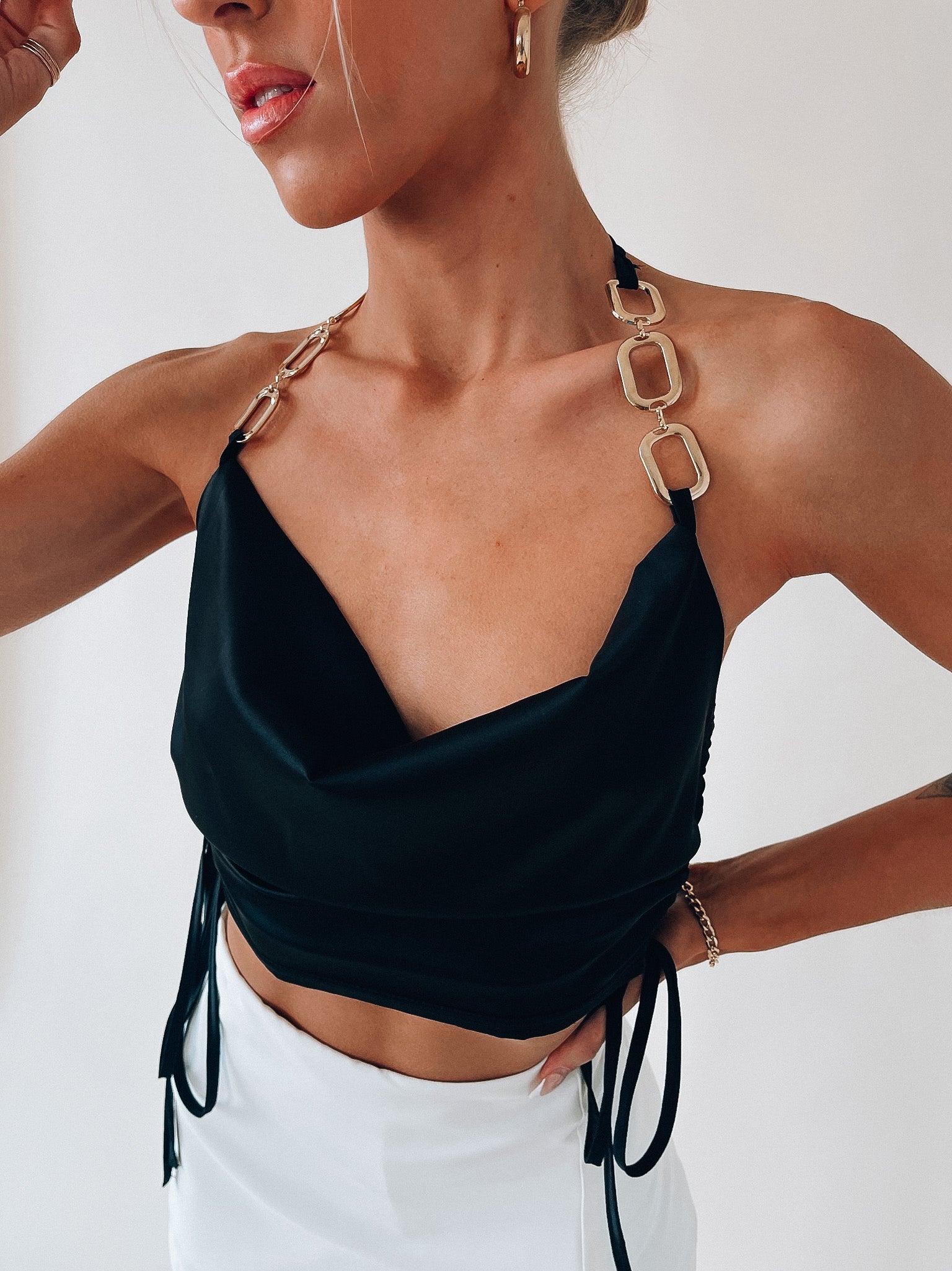 Aliza Gold Chain Halter Crop Top