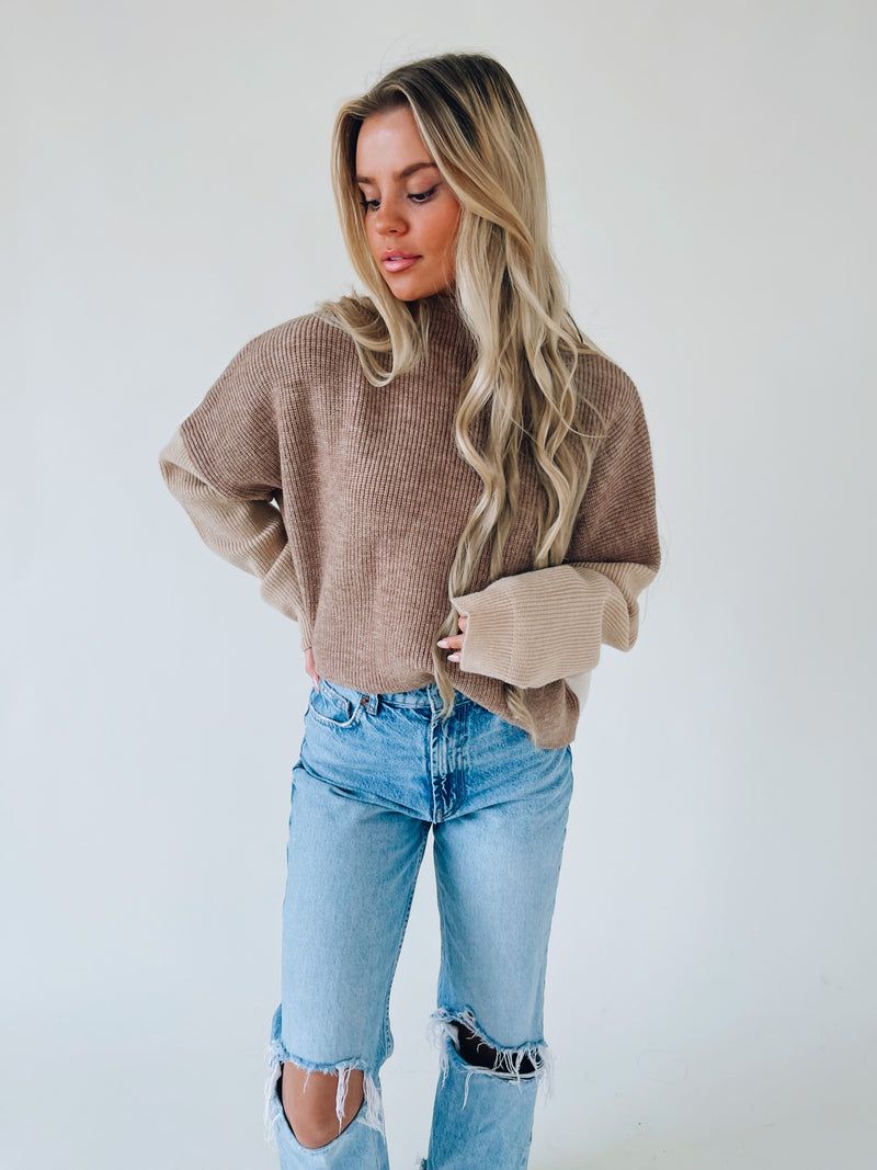 Callan Colorblock Sweater In Tan